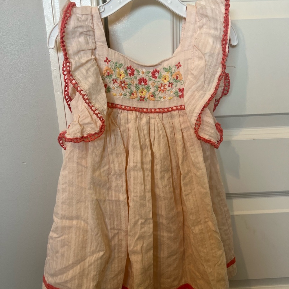 Floral Embroidered Dress with Ruffle Sleeves